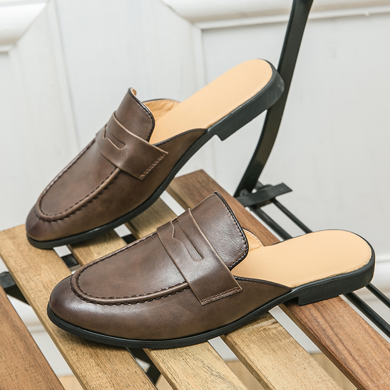 Shoes Heels Men - Men Fashionable Half-heeled Leather Shoes Casual